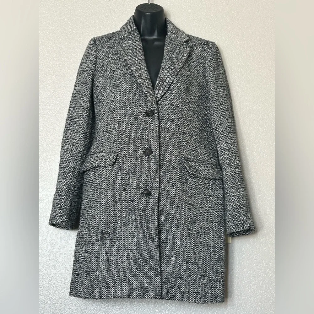 J. Crew Women's Tweed Tailored-Fit Mid-Length Wool Blend  Topcoat Sz 0 - Picture 3 of 11